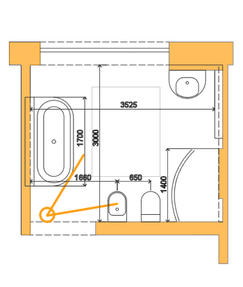 Půdorysné schéma interieru koupelny